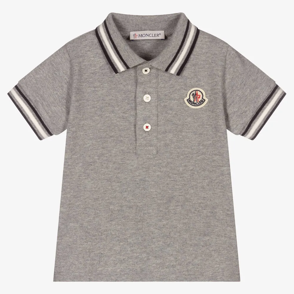 Boys Grey Cotton Logo Polo Shirt  