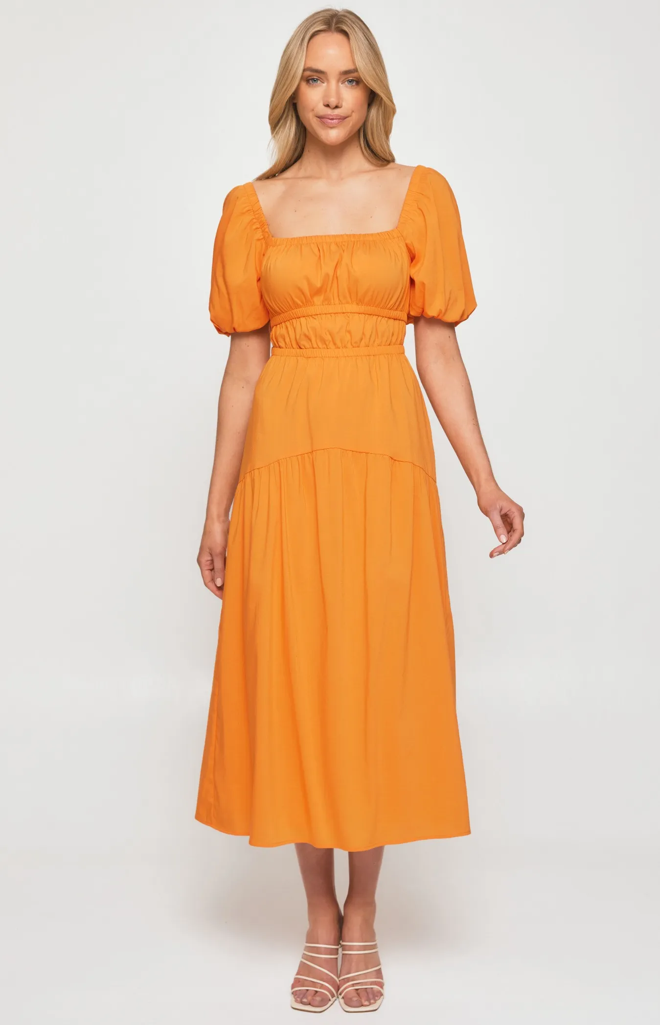 Elastic Waist Midi Dress with Curved Seam Detail (SDR1266B)