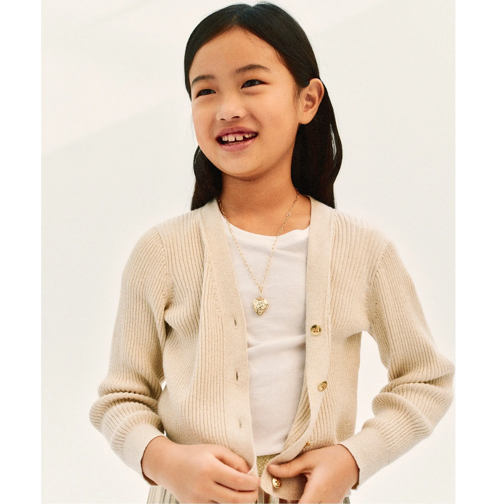 Girls' cropped V-neck cardigan sweater with Lurex® metallic threads