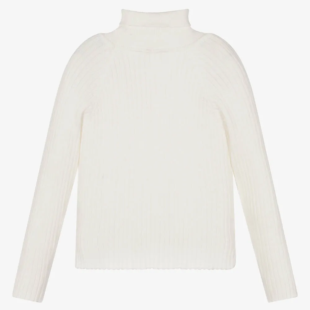 Girls Ivory Roll Neck Sweater