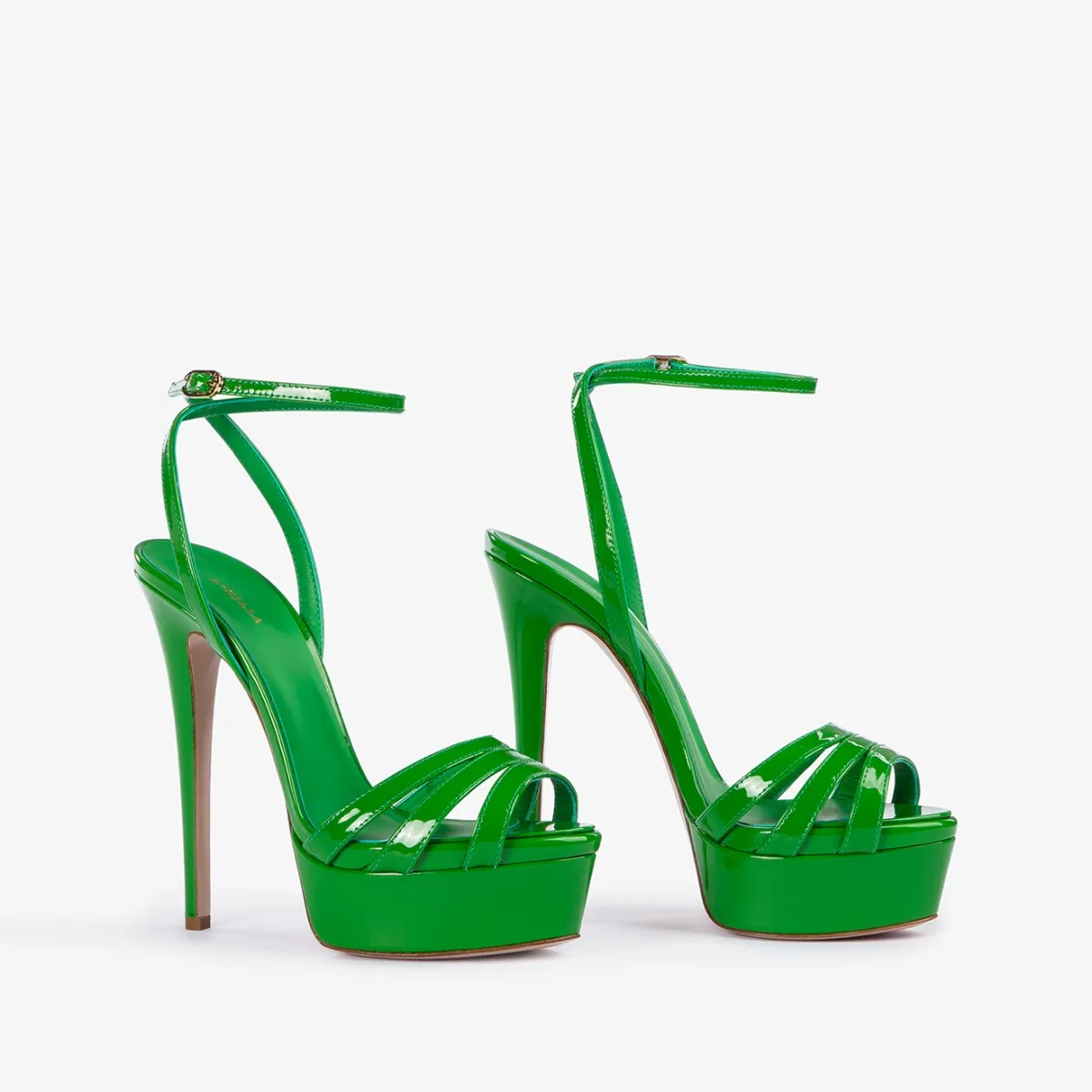 LOLA SANDAL 140 mm Emerald green patent leather platform sandal