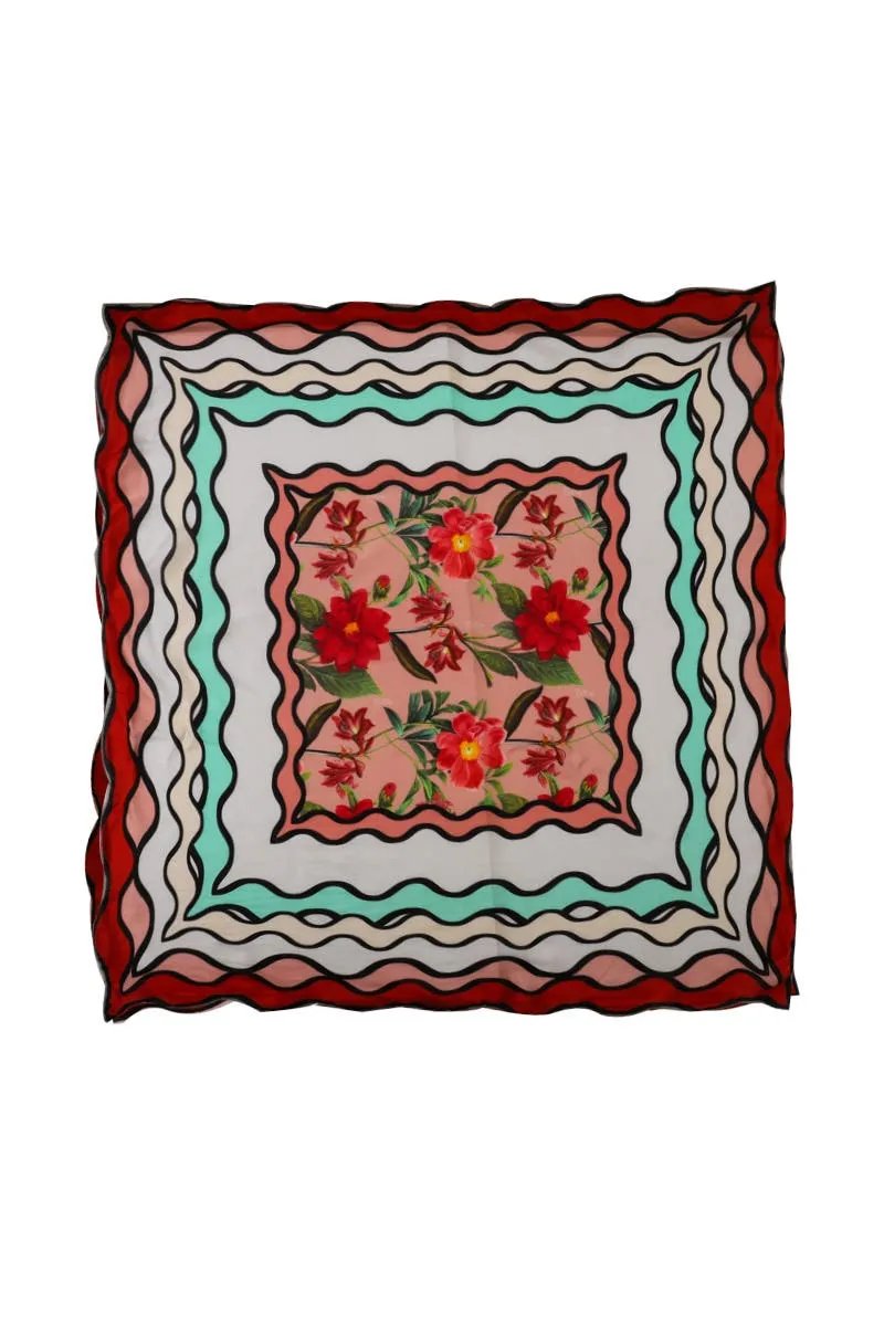 Multicolor Kamboja Merah Muda Scarf 