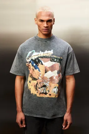 Oversized Acid Wash Eagle Graphic T-shirt