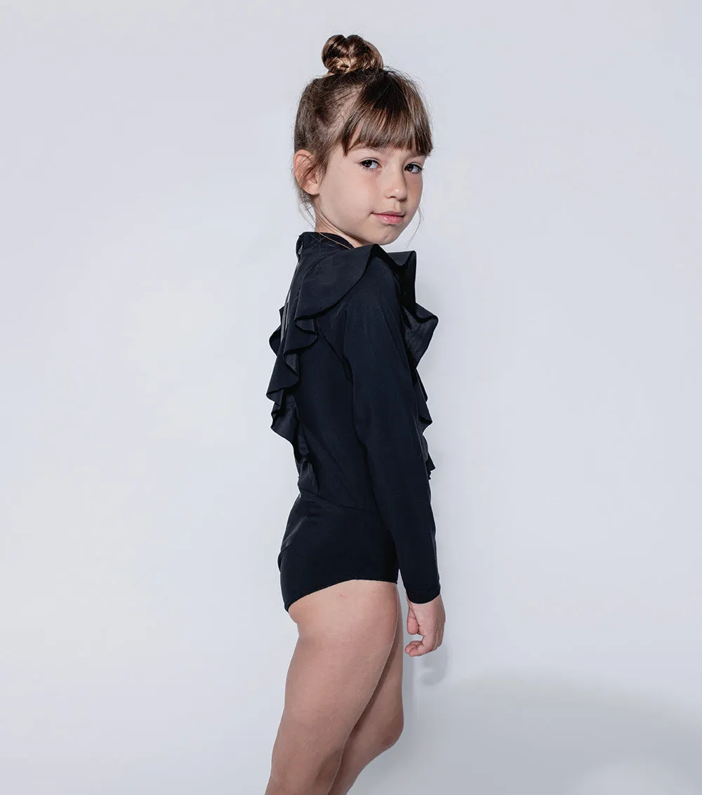 ruffled long sleeved swimsuit