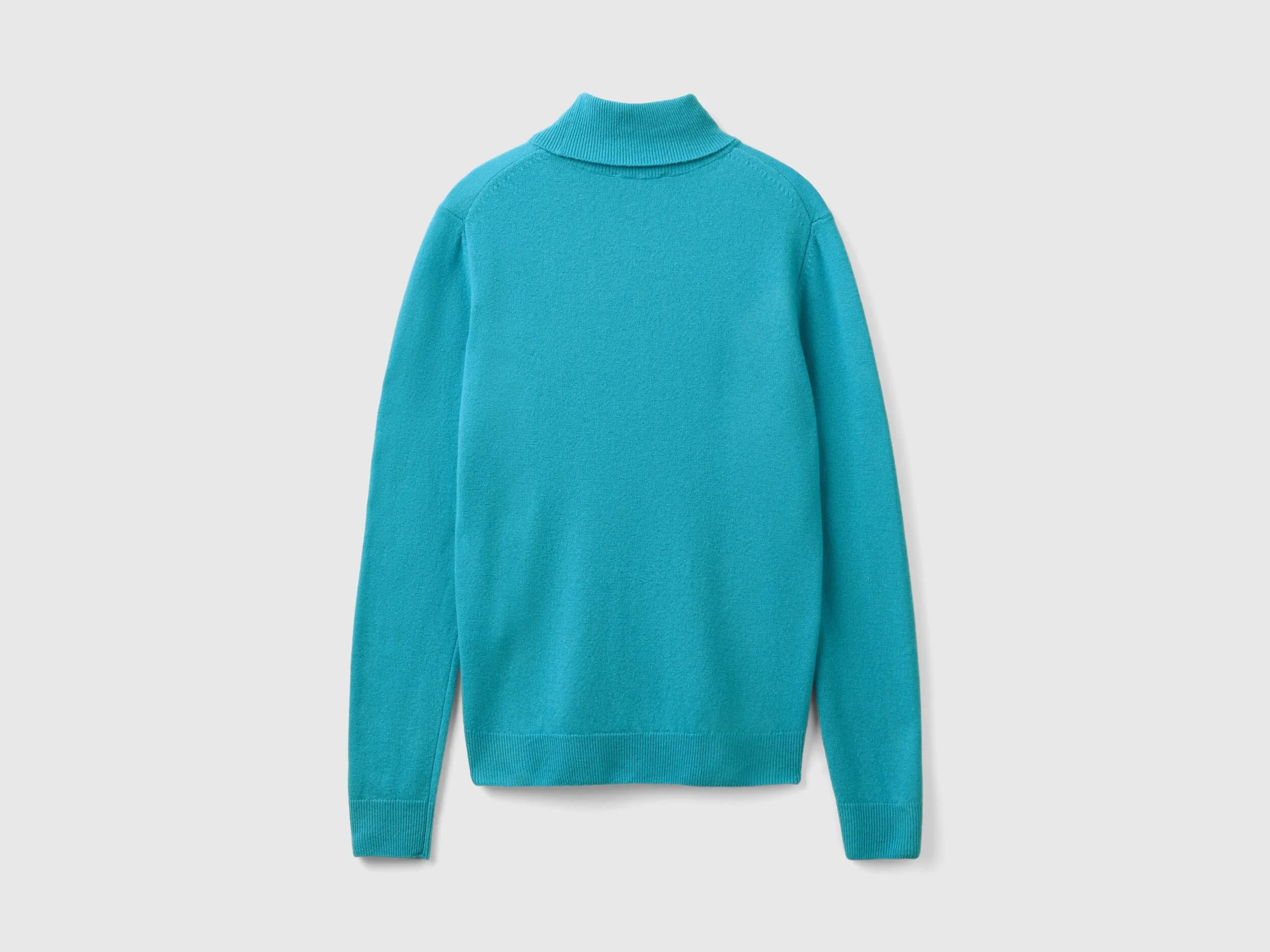 Sky blue turtleneck sweater in pure Merino wool - Light Blue | Benetton
